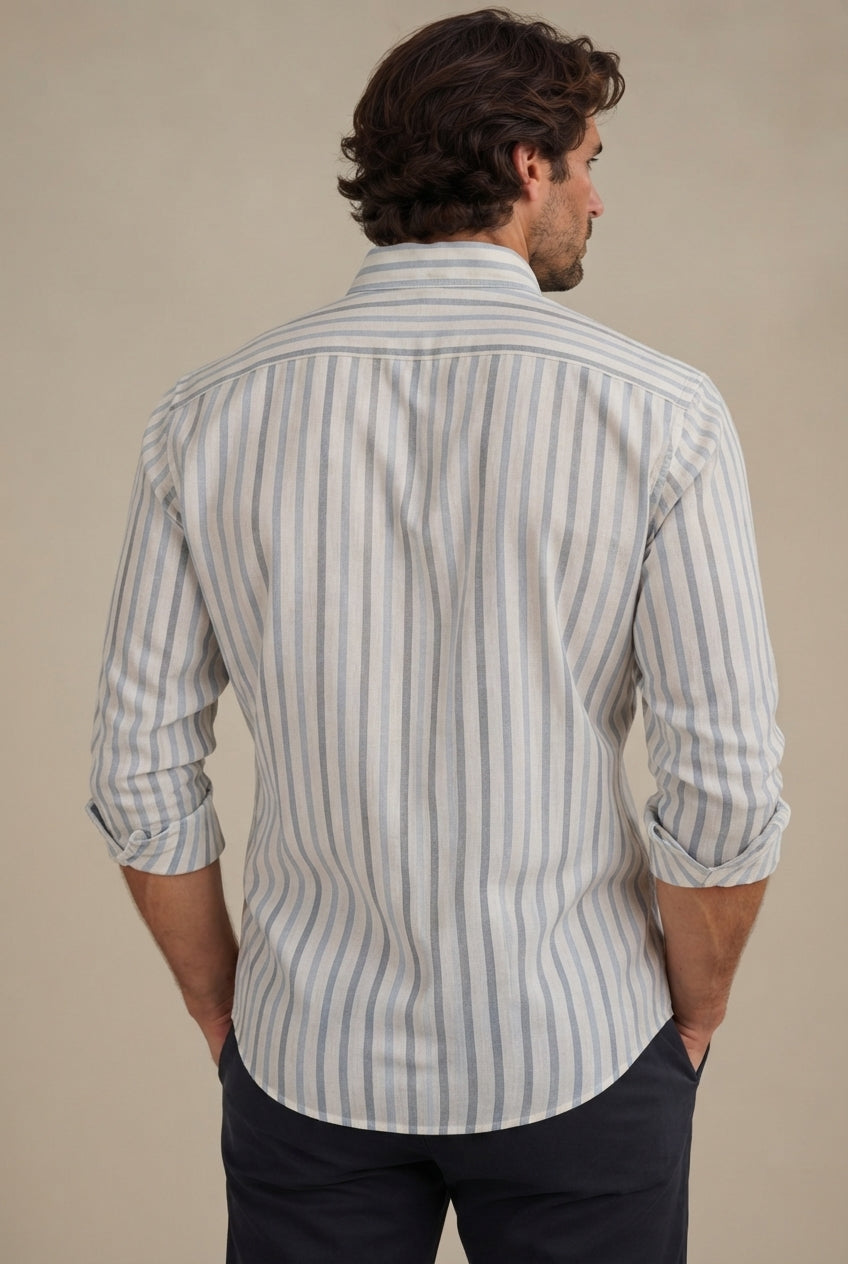 Camisa Oxford Hombre Raya Diplomática en Tono Verde