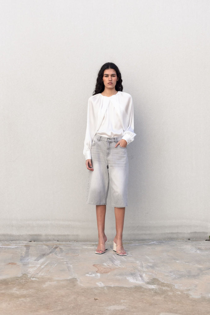 Blusa satinada de manga larga - Efecto seda