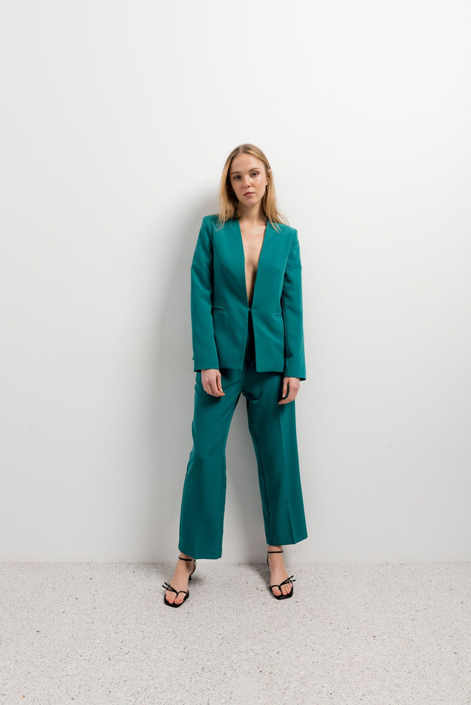 Blazer entallada sin solapa con cremallera/gancho