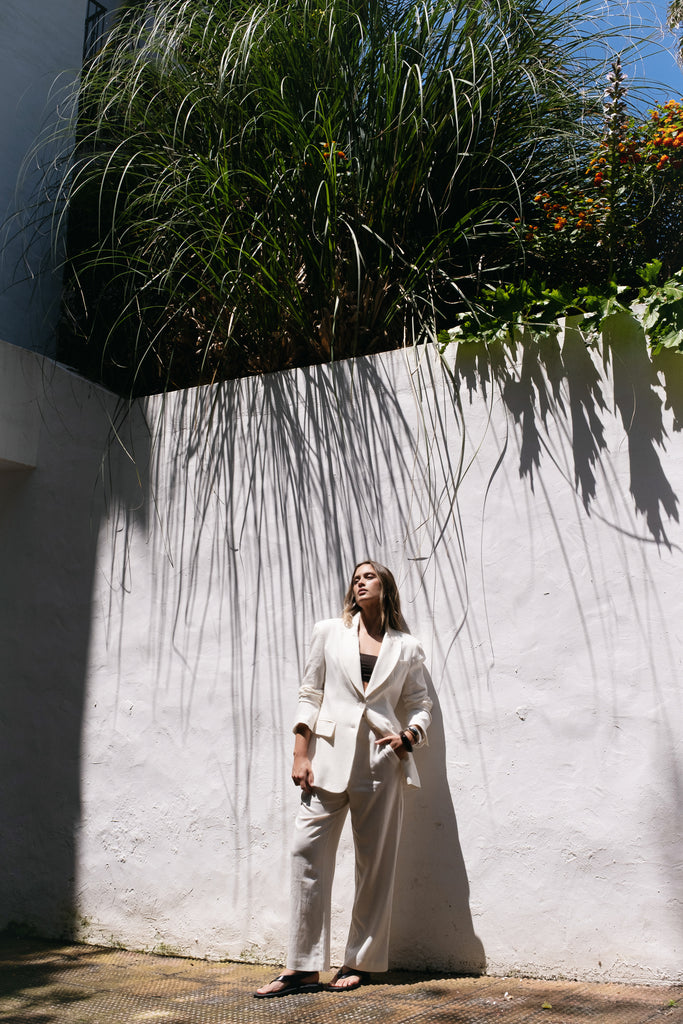 Blazer Sastre de Lino en Tono Crudo