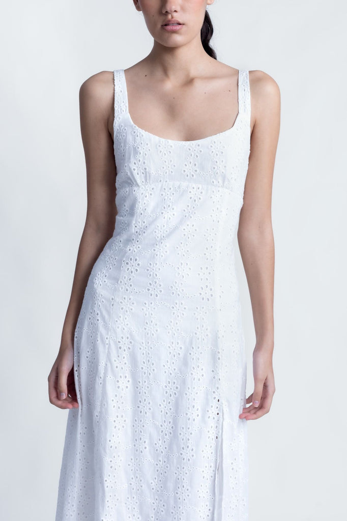 Vestido Midi Perforado de Algodón