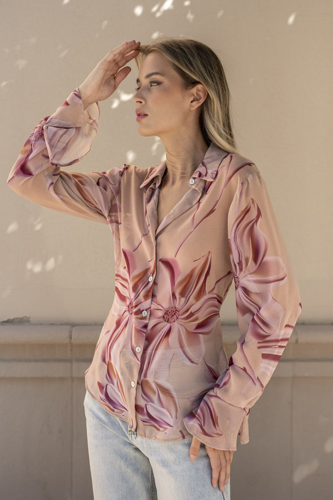 Camisa estampada de tejido semitransparente