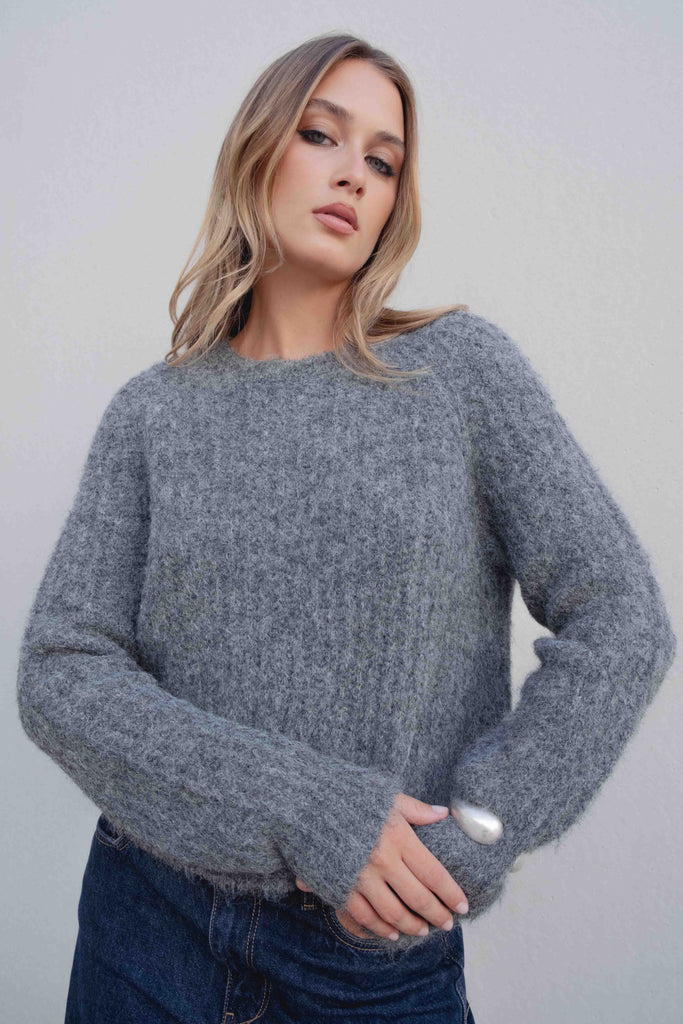 Jersey Oversize de Punto Cuello Redondo Lana y Poliéster Reciclado