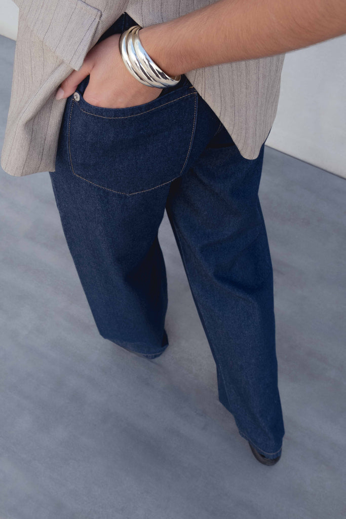 Pantalón Fluido Efecto Denim