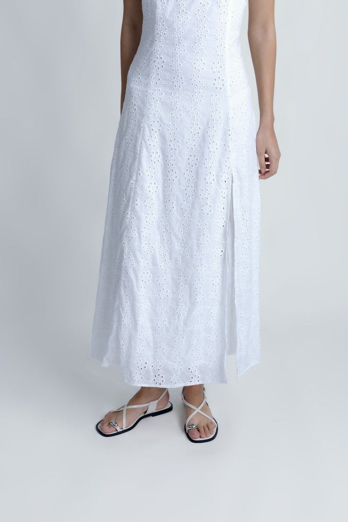 Vestido Midi Perforado de Algodón