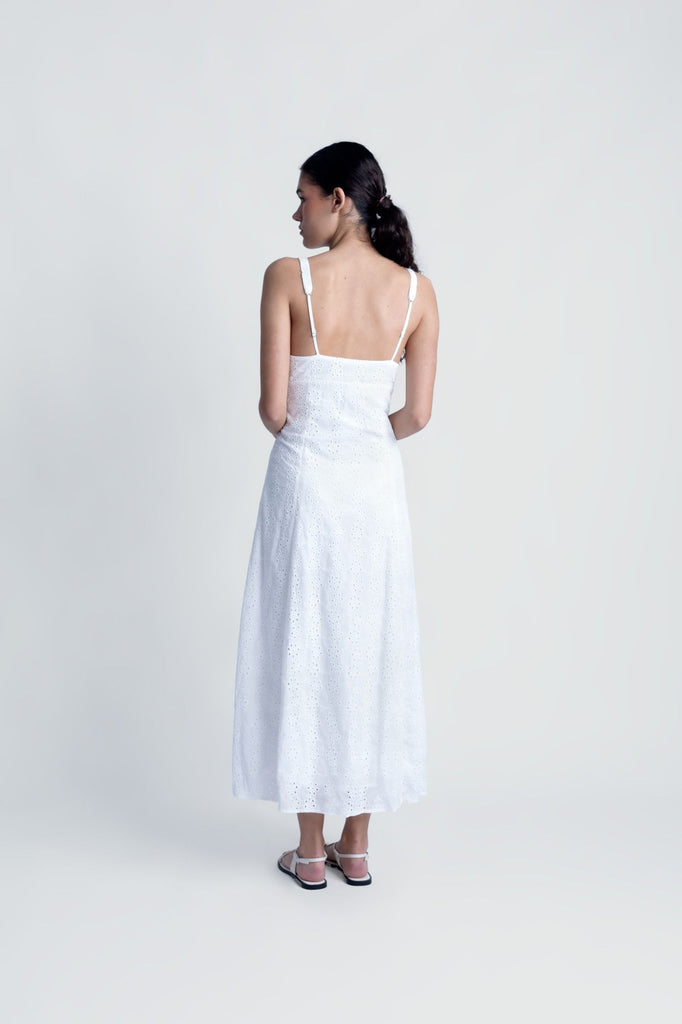 Vestido Midi Perforado de Algodón