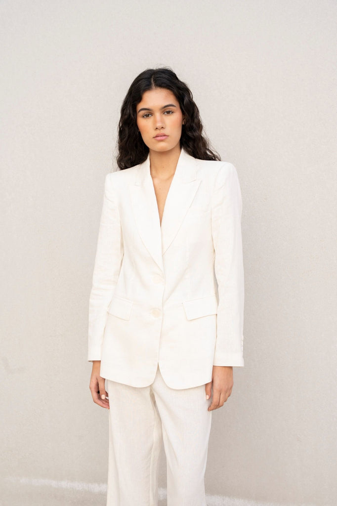 Blazer Sastre de Lino en Tono Crudo