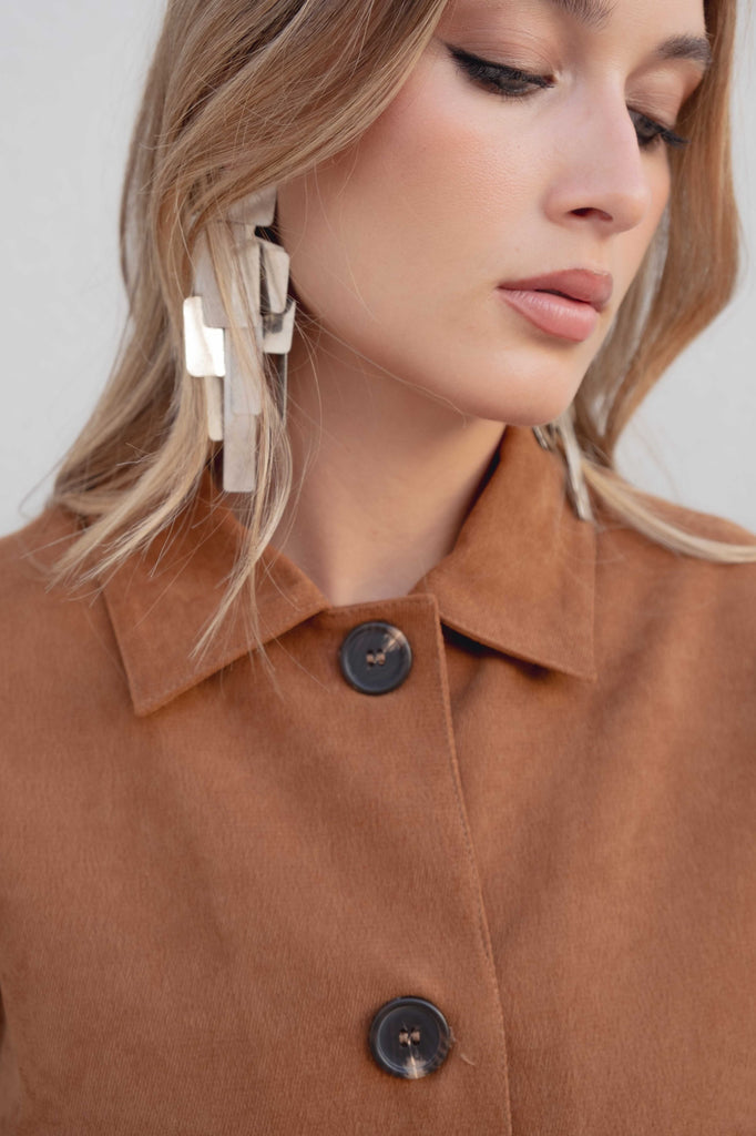 Chaqueta Corta de Escote Redondo con Efecto Ante