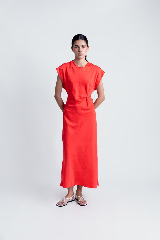 Vestido Midi con Nudo Delantero y Frunces