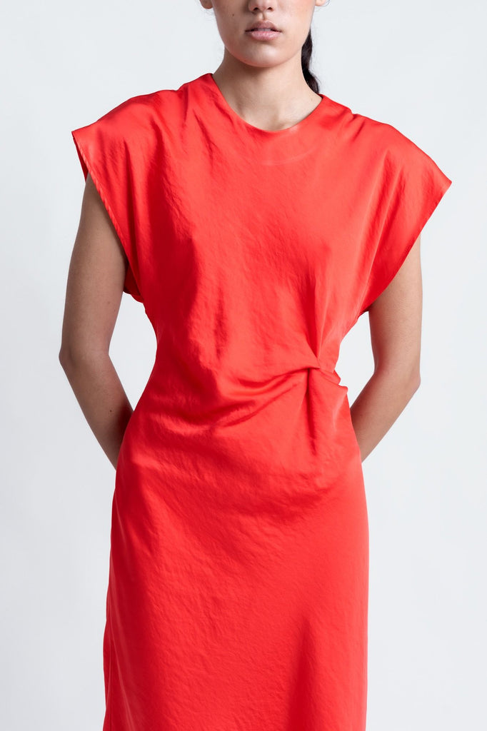 Vestido Midi con Nudo Delantero y Frunces