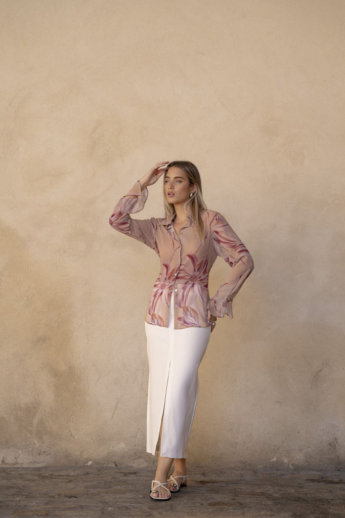 Camisa estampada de tejido semitransparente