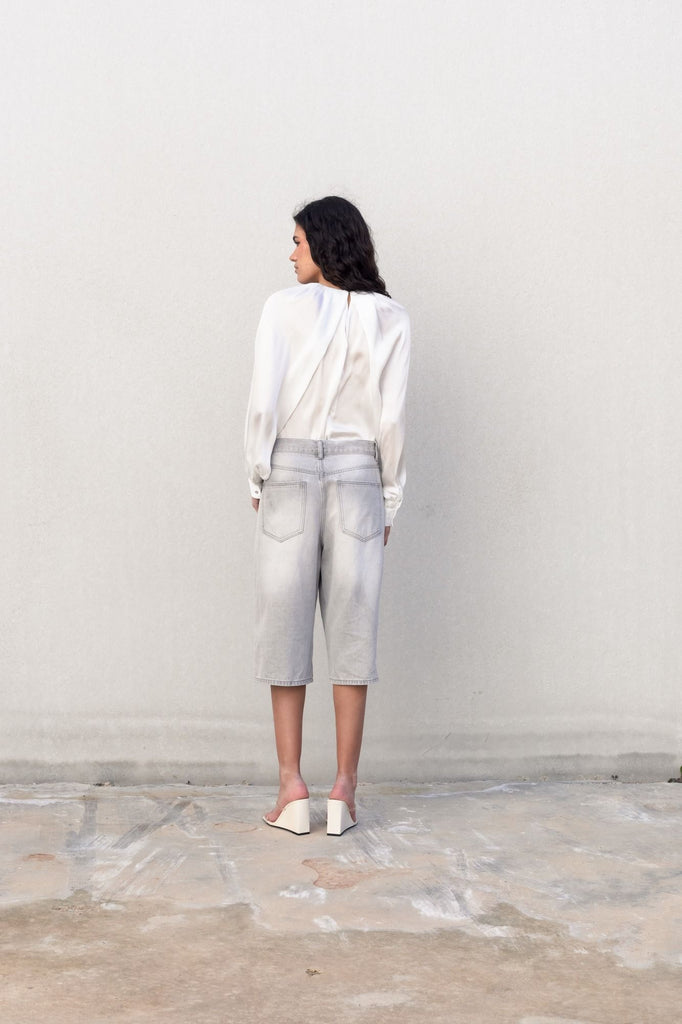 Blusa satinada de manga larga - Efecto seda