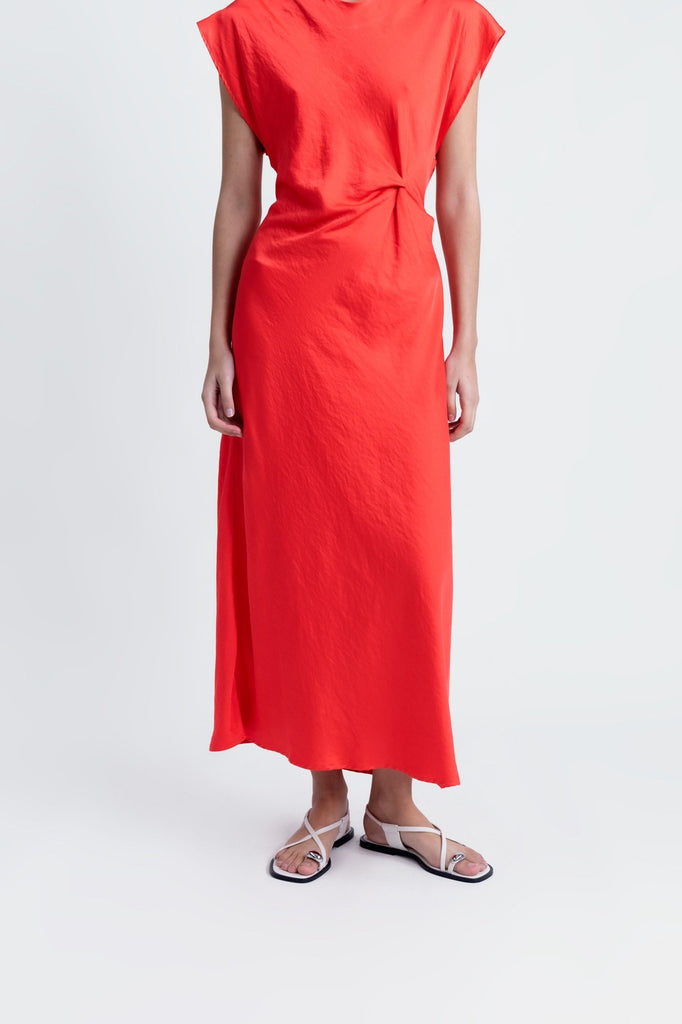 Vestido Midi con Nudo Delantero y Frunces