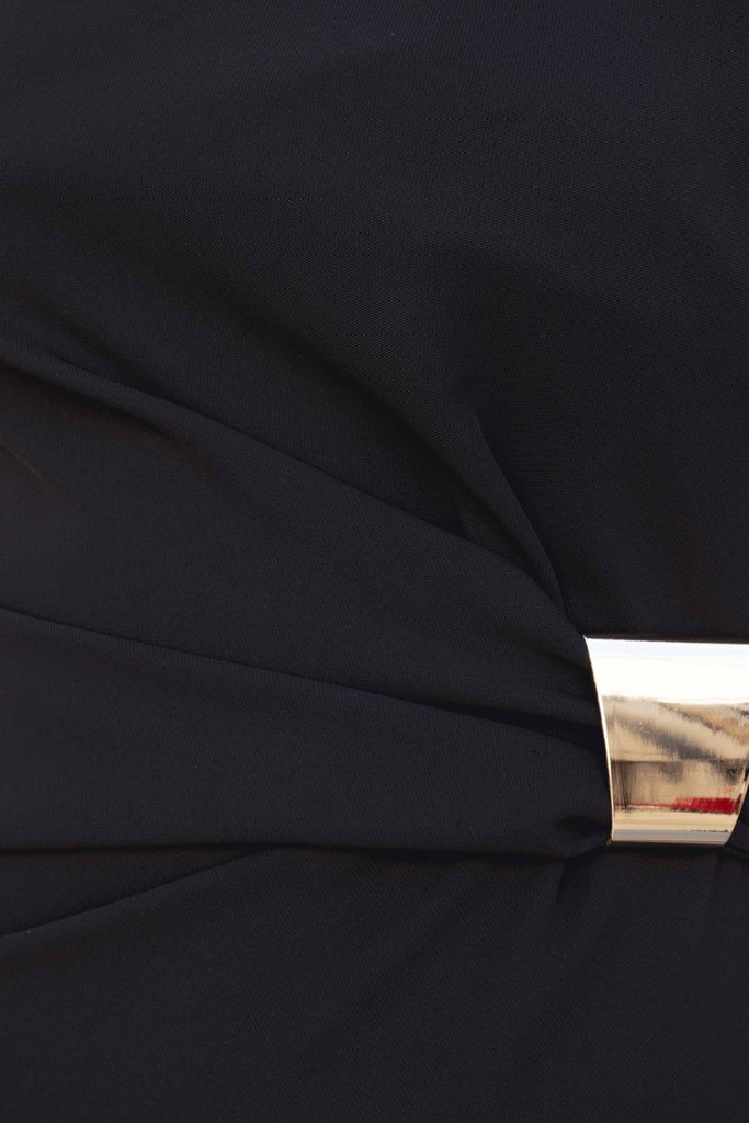 Vestido Midi Escote Pico y Aplique Dorado - Made in Spain