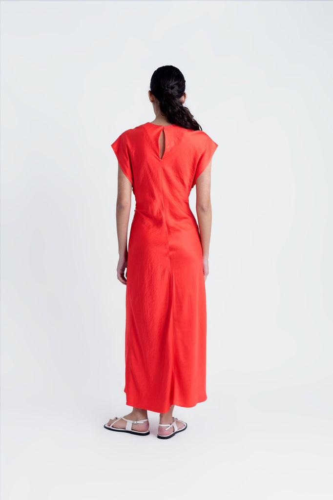 Vestido Midi con Nudo Delantero y Frunces