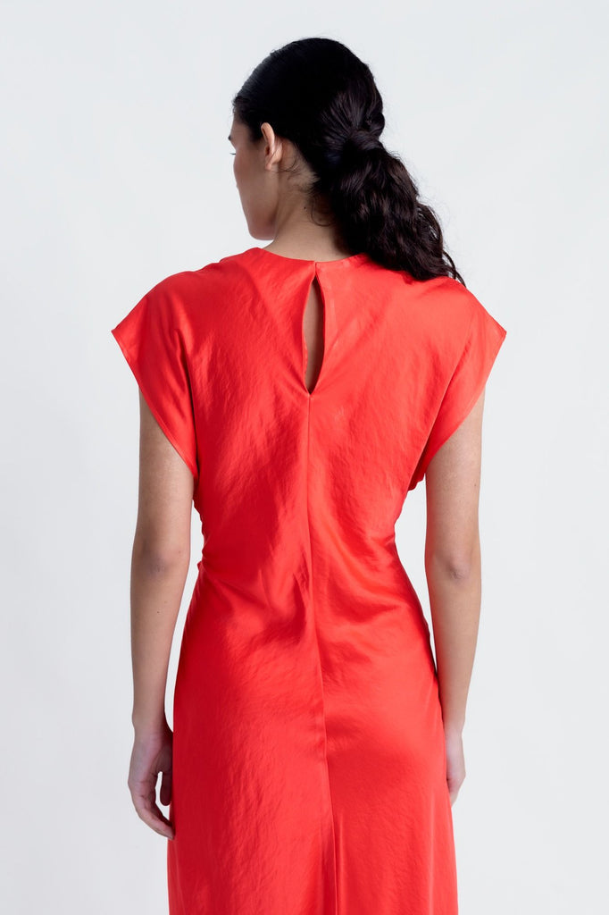 Vestido Midi con Nudo Delantero y Frunces