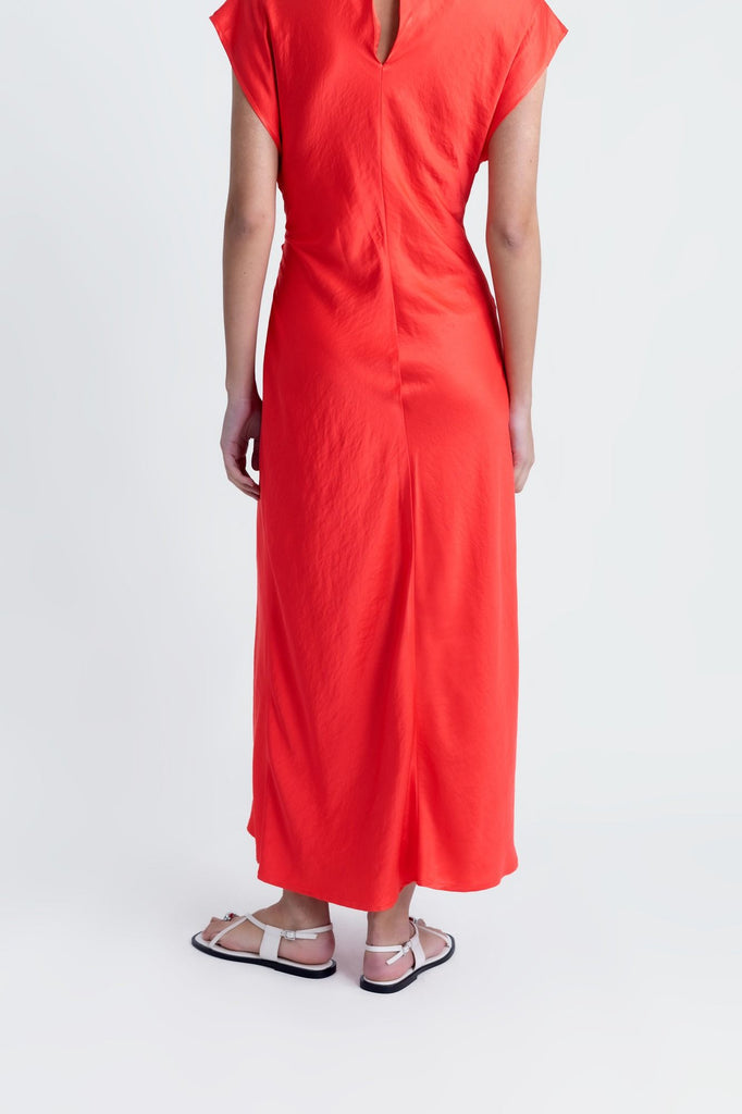 Vestido Midi con Nudo Delantero y Frunces