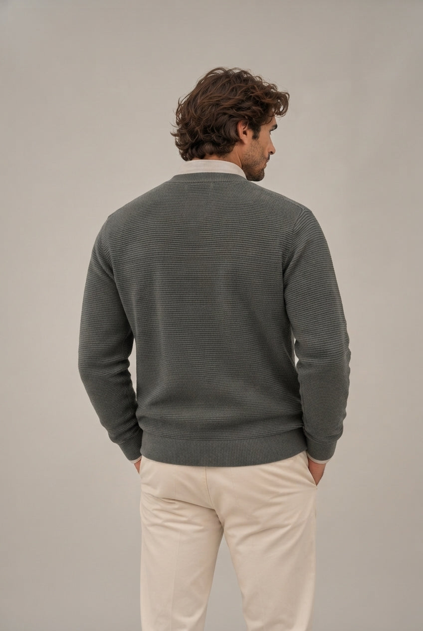 Jersey Verde de Punto Ottoman con Cuello Redondo para Hombre