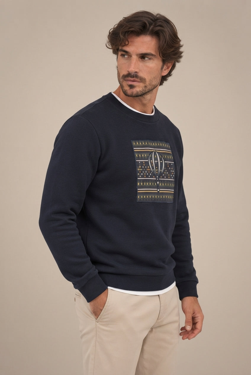 Sudadera Azul Marino con Detalle Étnico para Hombre