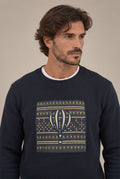 Sudadera Azul Marino con Detalle Étnico para Hombre