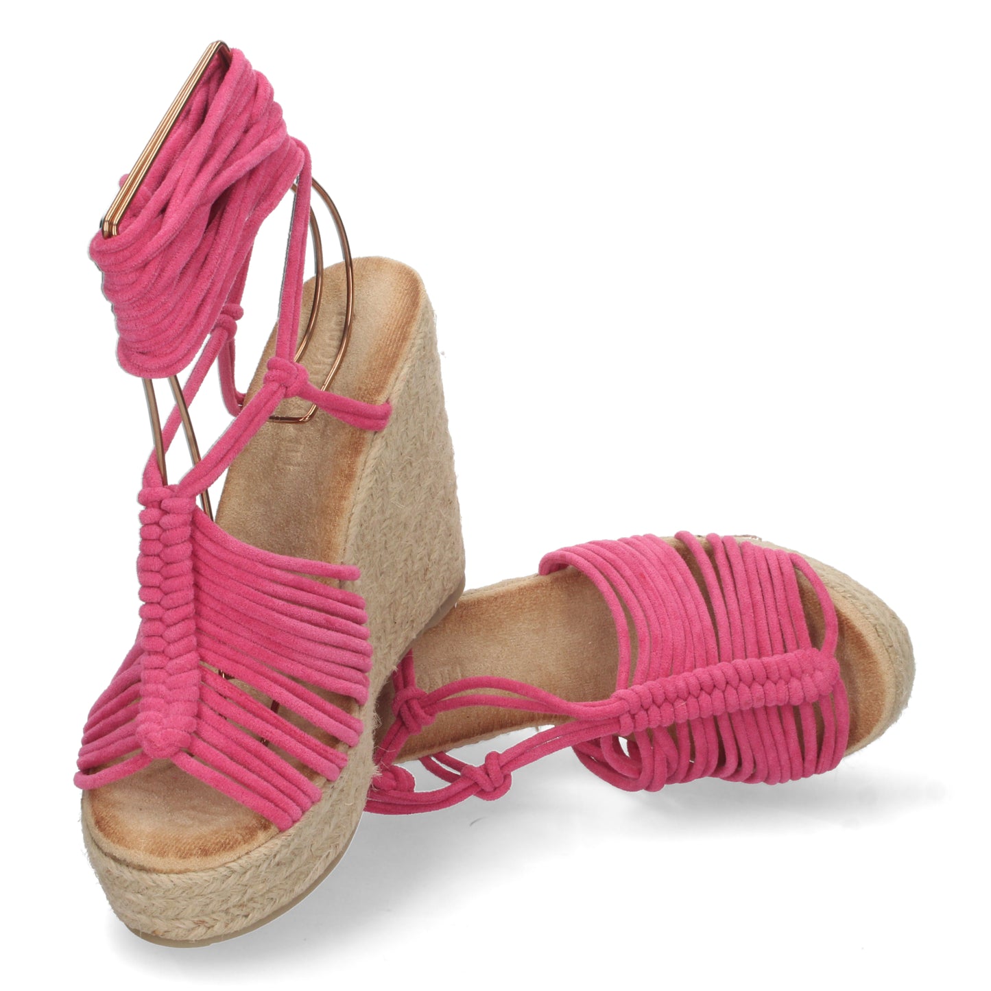 Sandalias con cordón fucsia, sandalia al tobillo color fucsia, sandalias con cuña, Sandalias planas de verano 2023 para mujer, sandalias de mujeres, descubre los cupones de Let's Secrets1A-1563-Fucsia