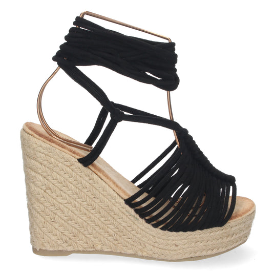 Sandalias con cuña, sandalias de mujer con suela de yute, sandalias negras, descubre los cupones descuento de Let’s Secrets  1A-1563-Negro