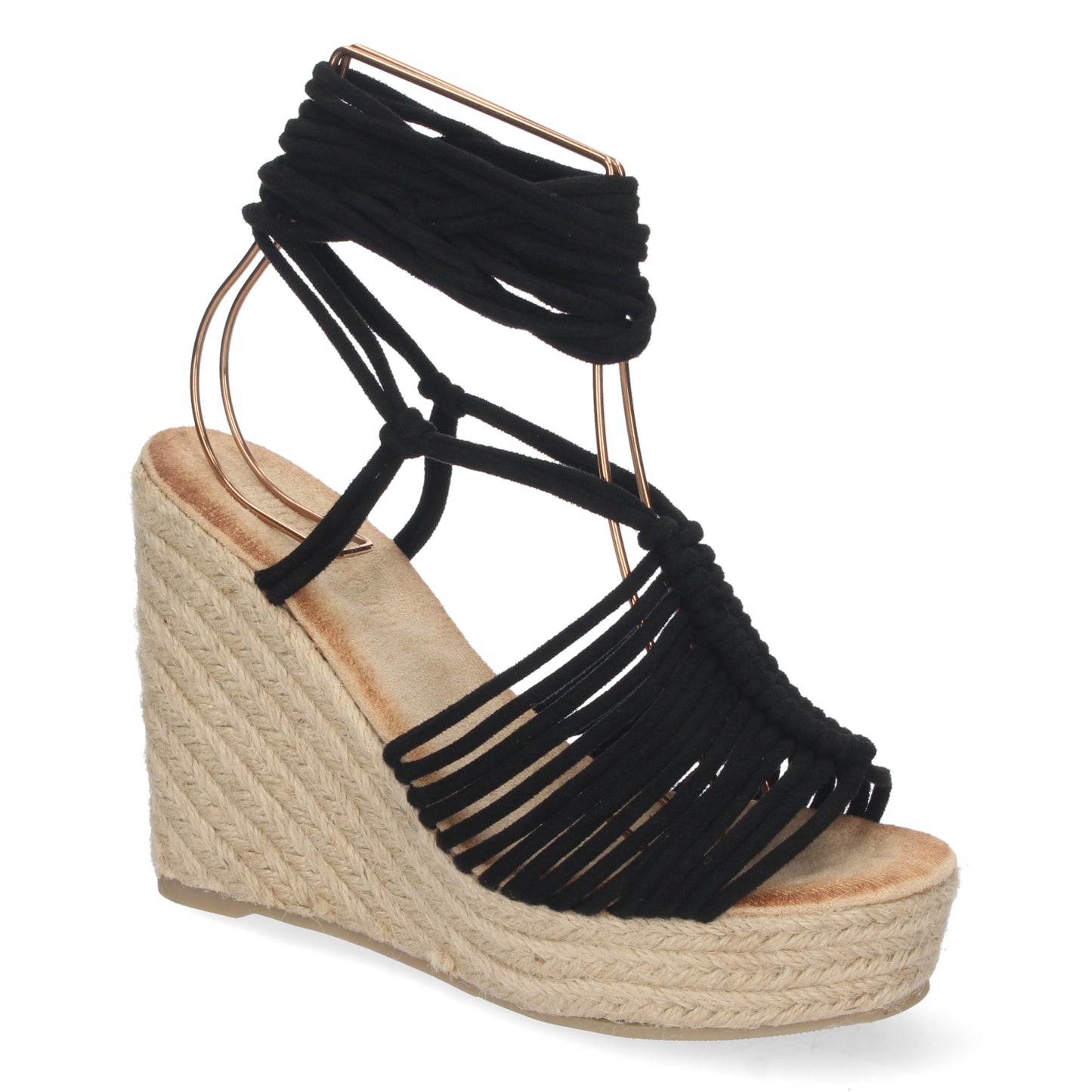 Sandalias con cuña, sandalias de mujer con suela de yute, sandalias negras, descubre los cupones descuento de Let’s Secrets  1A-1563-Negro