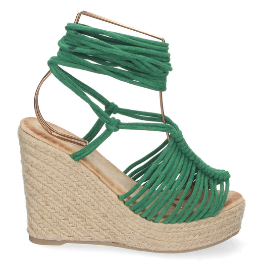 Sandalias de cuña, alpargatas de cuña, sandalias esparteras, sandalia con cordones, sandalias de cuña tipo gladiador, sandalias tendencia verano 2023, descubre los cupones descuento de Let’s Secrets1A-1563-Verde