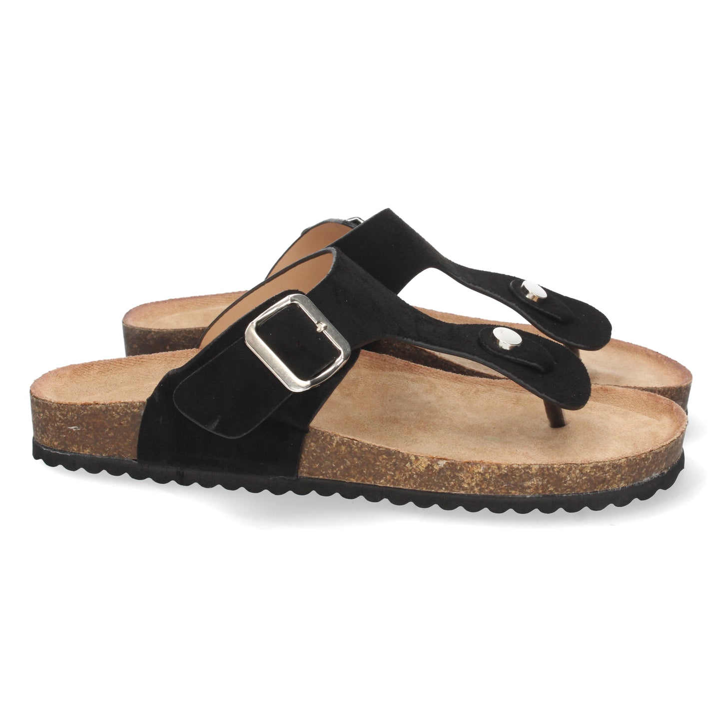 Chanclas negras para mujer, chanclas cómodas, sandalias planas con hebilla 1A-1618-Negro