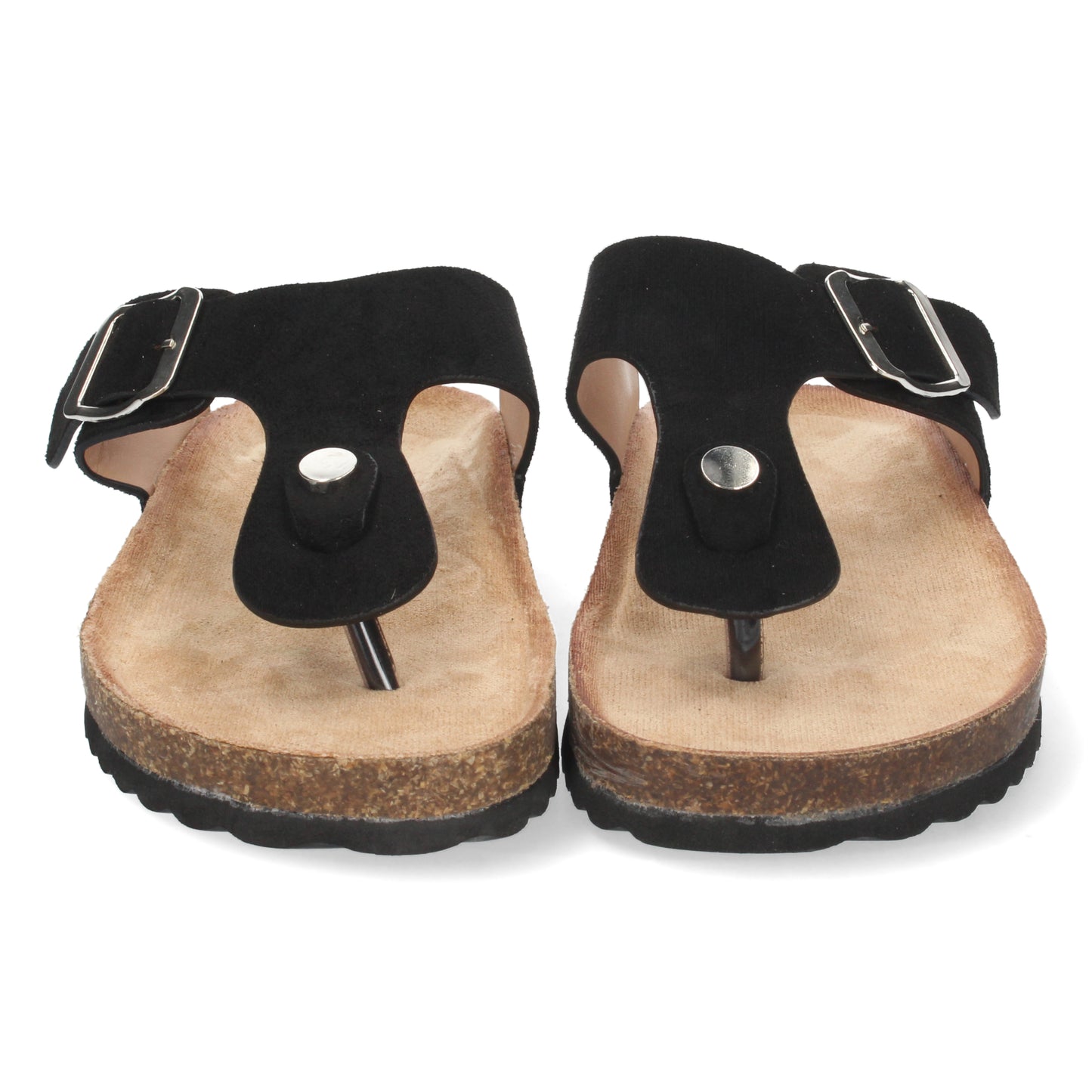 Chanclas negras para mujer, chanclas cómodas, sandalias planas con hebilla 1A-1618-Negro