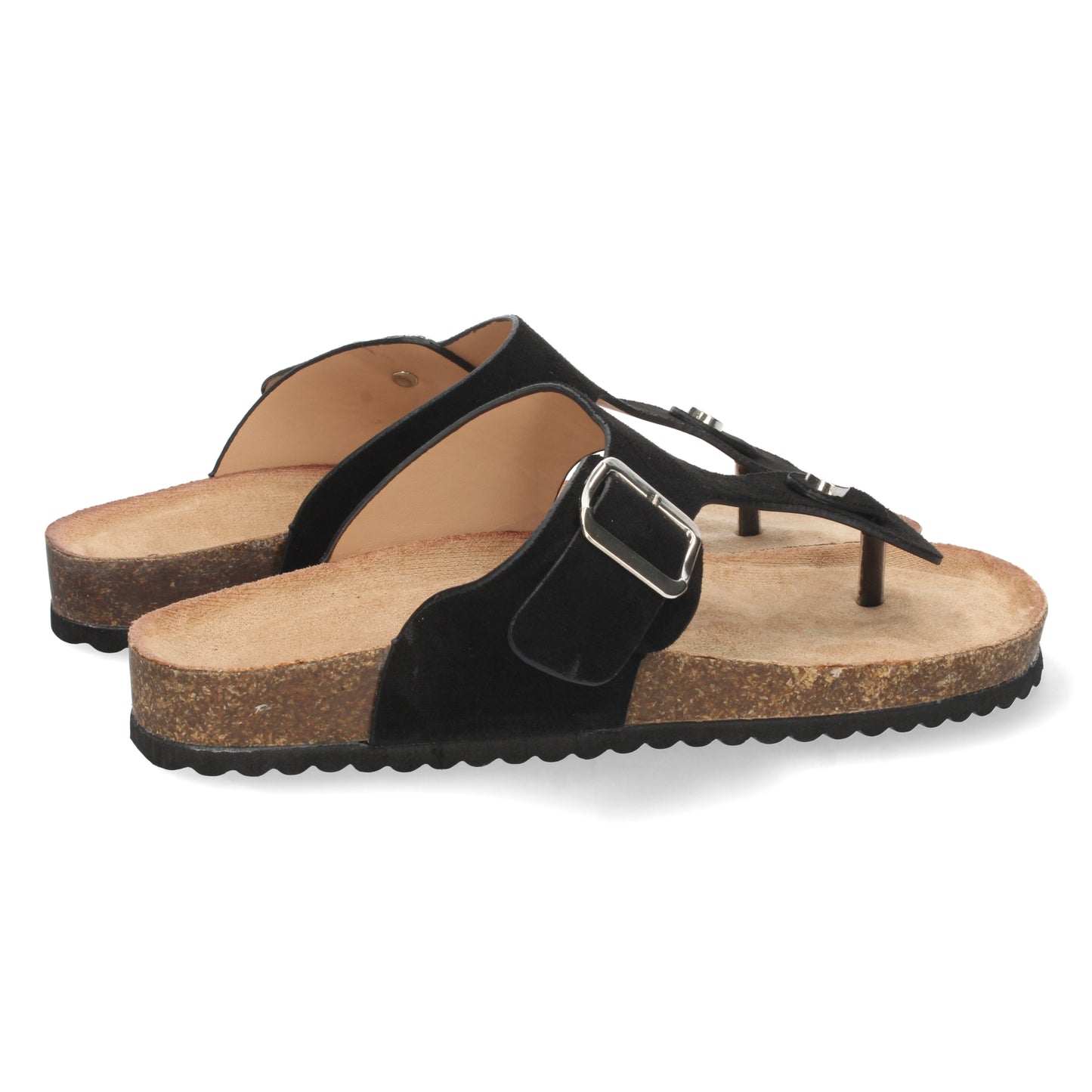 Chanclas negras para mujer, chanclas cómodas, sandalias planas con hebilla 1A-1618-Negro
