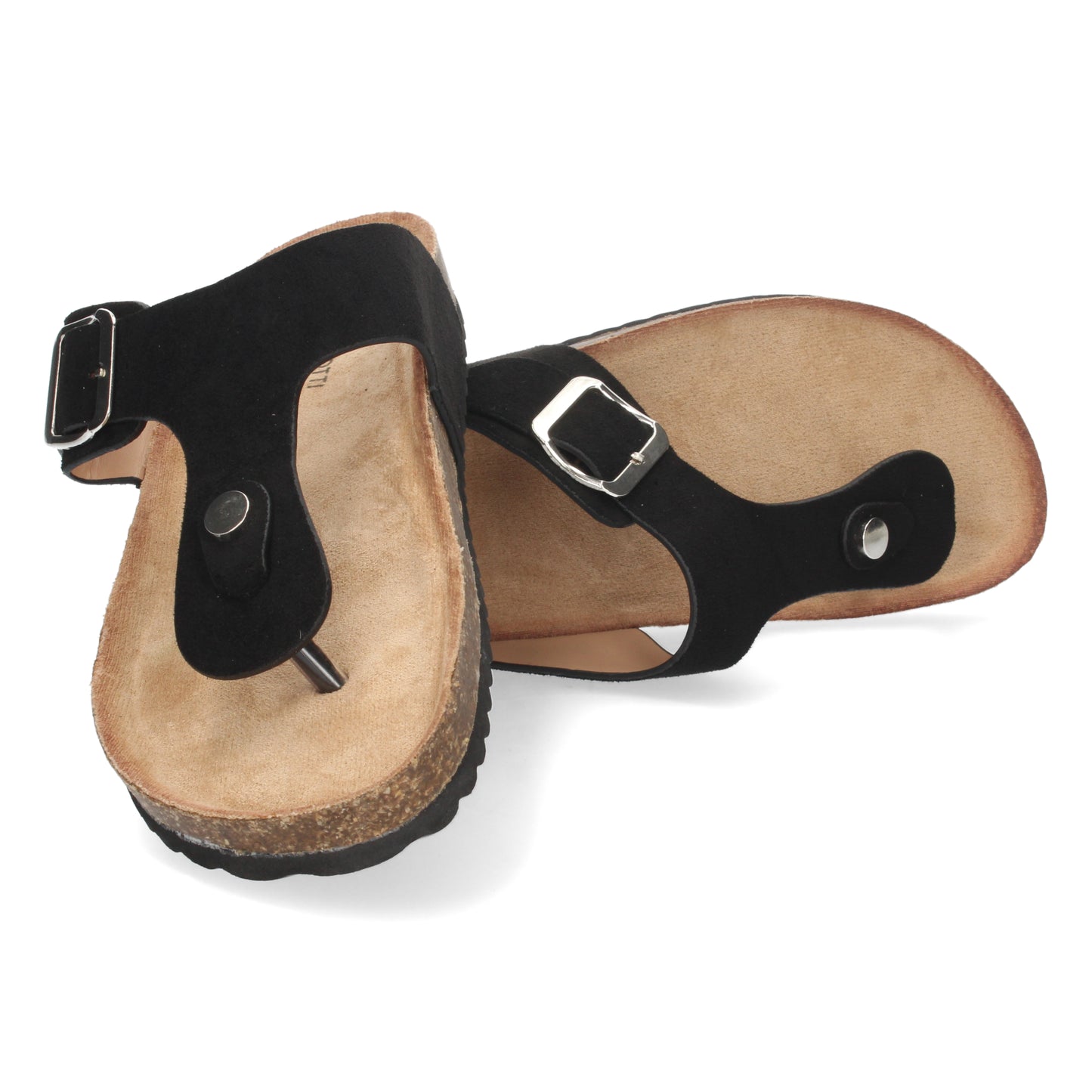 Chanclas negras para mujer, chanclas cómodas, sandalias planas con hebilla 1A-1618-Negro