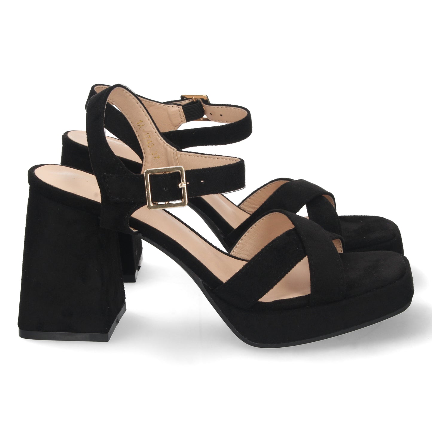 Zapatos de tacón bajo de mujer, zapatos de mujer, zapatos de tacón negros, sandalias de tacón, descubre los cupones de Let's Secrets1A-1743-Negro