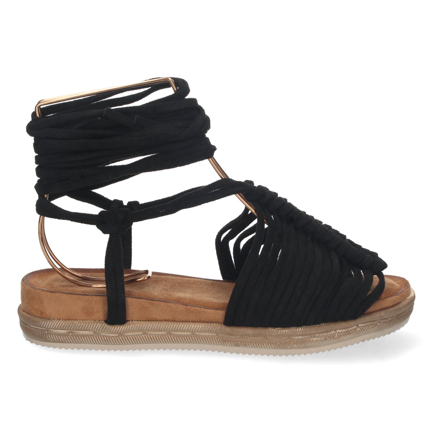Sandalia tipo gladiadora de mujer, sandalias con cordones de mujer, sandalias planas, Sandalias planas de verano 2023 para mujer, sandalias de mujeres, descubre los cupones de Let's Secrets1AF-1666-Negro