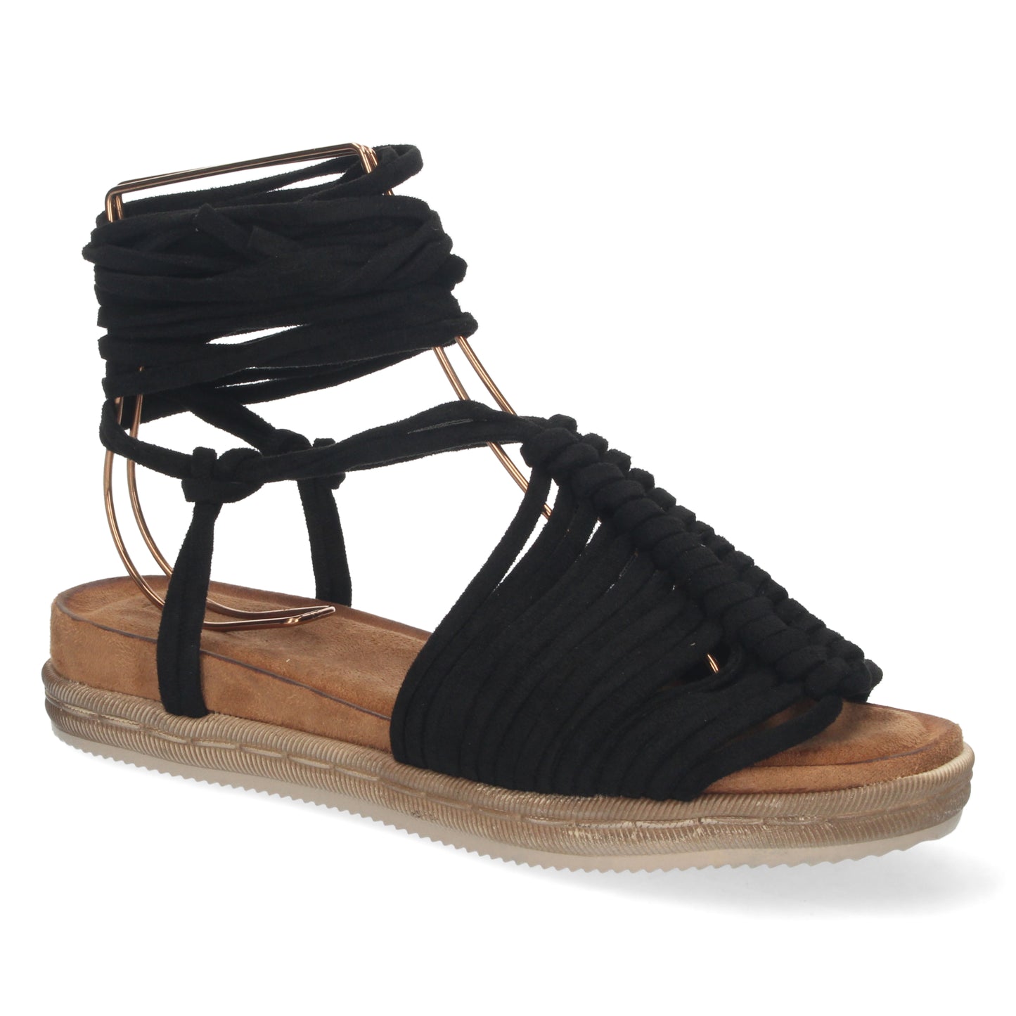 Sandalia tipo gladiadora de mujer, sandalias con cordones de mujer, sandalias planas, Sandalias planas de verano 2023 para mujer, sandalias de mujeres, descubre los cupones de Let's Secrets1AF-1666-Negro