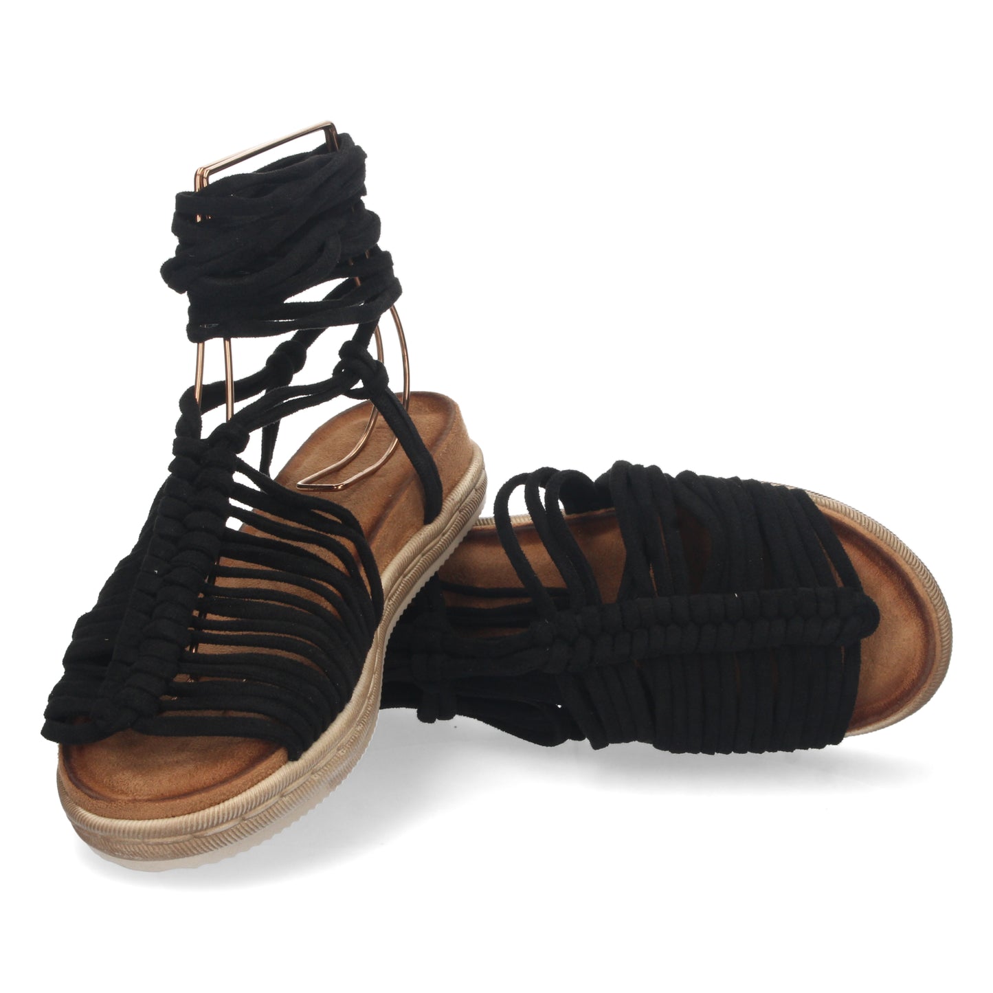 Sandalia tipo gladiadora de mujer, sandalias con cordones de mujer, sandalias planas, Sandalias planas de verano 2023 para mujer, sandalias de mujeres, descubre los cupones de Let's Secrets1AF-1666-Negro