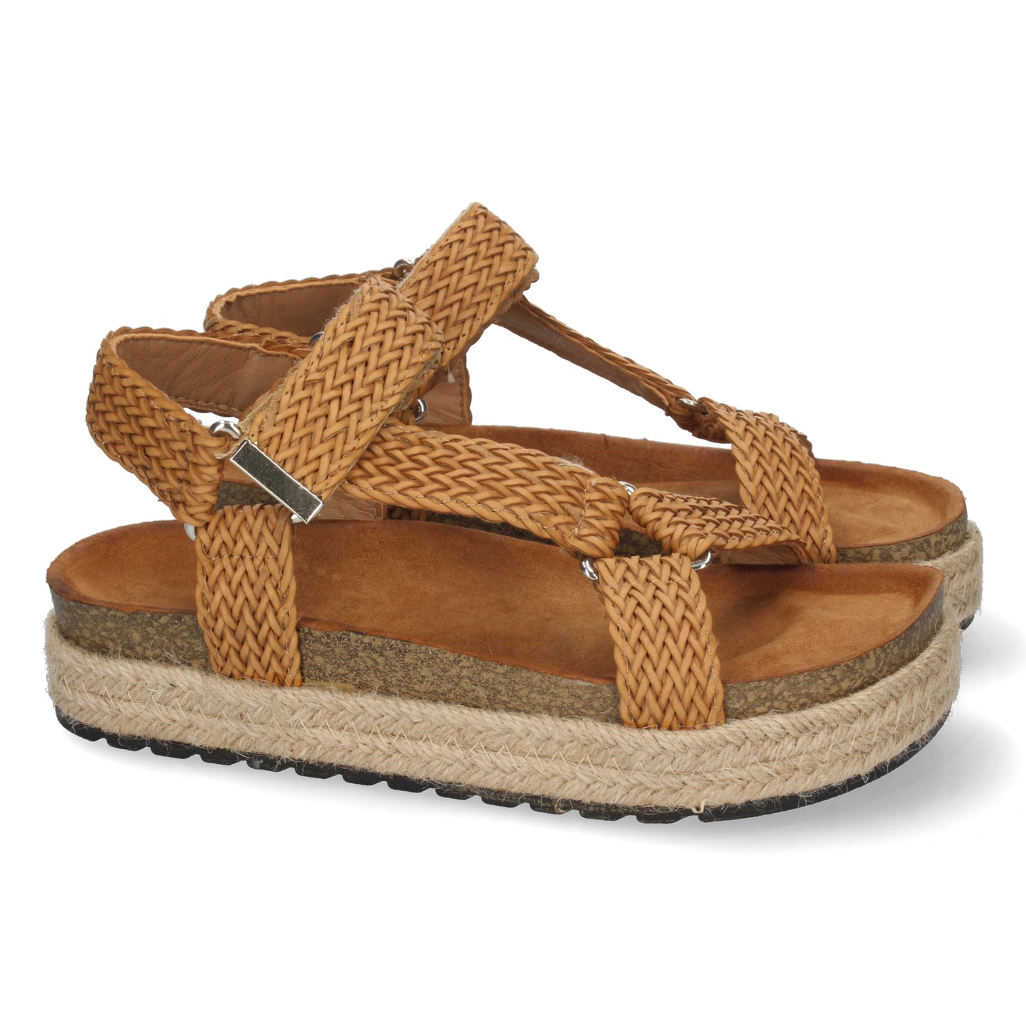 Sandalia Plana para Mujer Forrada de Yute Cómoda Planta Bio y Cierre de Velcro Primavera Verano