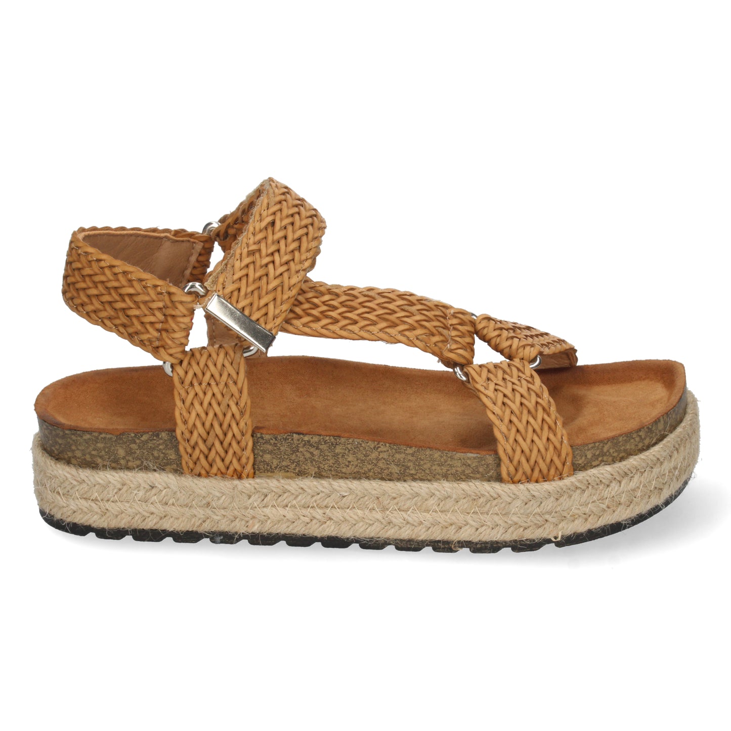 Sandalia Plana para Mujer Forrada de Yute Cómoda Planta Bio y Cierre de Velcro Primavera Verano