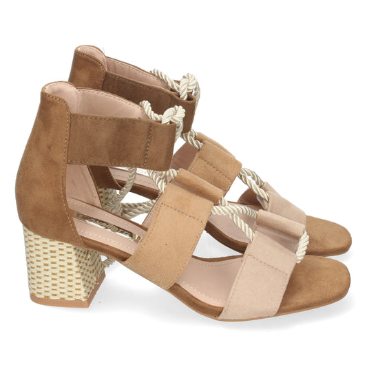 Sandalias con tacón de esparto, sandalias con tacón bajo, zapatos de tacón bajo, 1CE-0240-1CE-0240-Apricot