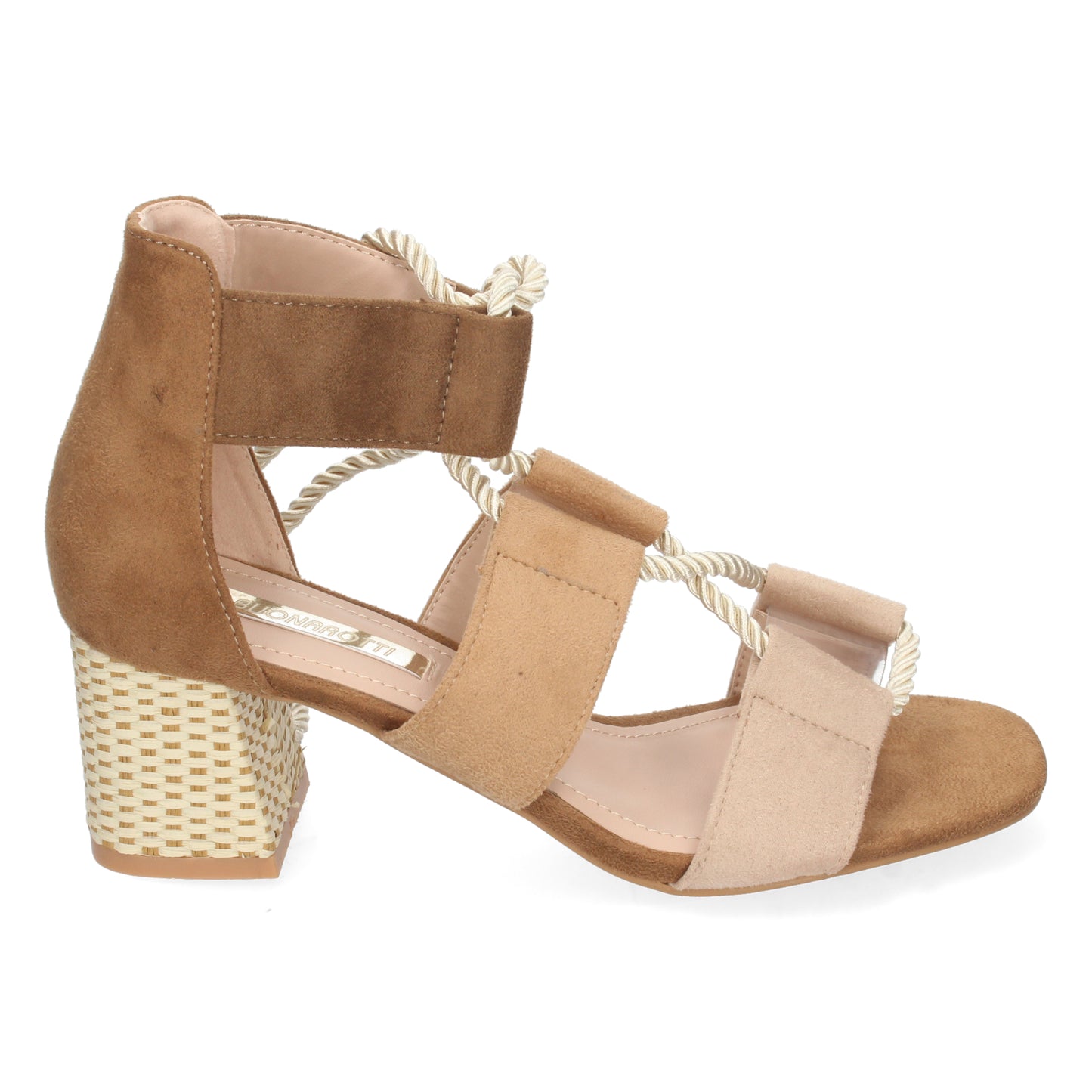 Sandalias con tacón de esparto, sandalias con tacón bajo, zapatos de tacón bajo, 1CE-0240-1CE-0240-Apricot