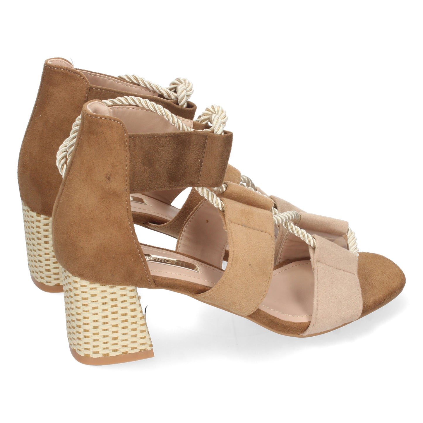 Sandalias con tacón de esparto, sandalias con tacón bajo, zapatos de tacón bajo, 1CE-0240-1CE-0240-Apricot