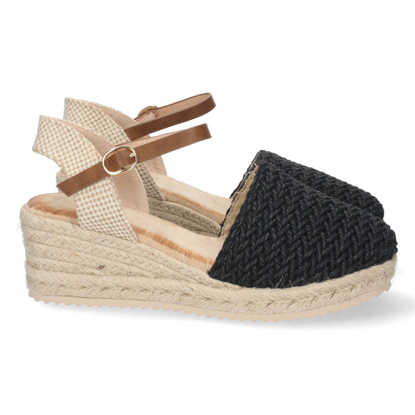 Sandalias de cuña de esparto negras para mujer, sandalias de cuña para mujeres, zapatos de temporada 2023 de Let's Secrets1CF-1578-Negro