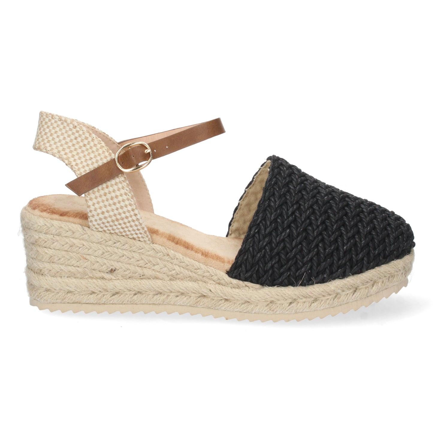 Sandalias de cuña de esparto negras para mujer, sandalias de cuña para mujeres, zapatos de temporada 2023 de Let's Secrets1CF-1578-Negro