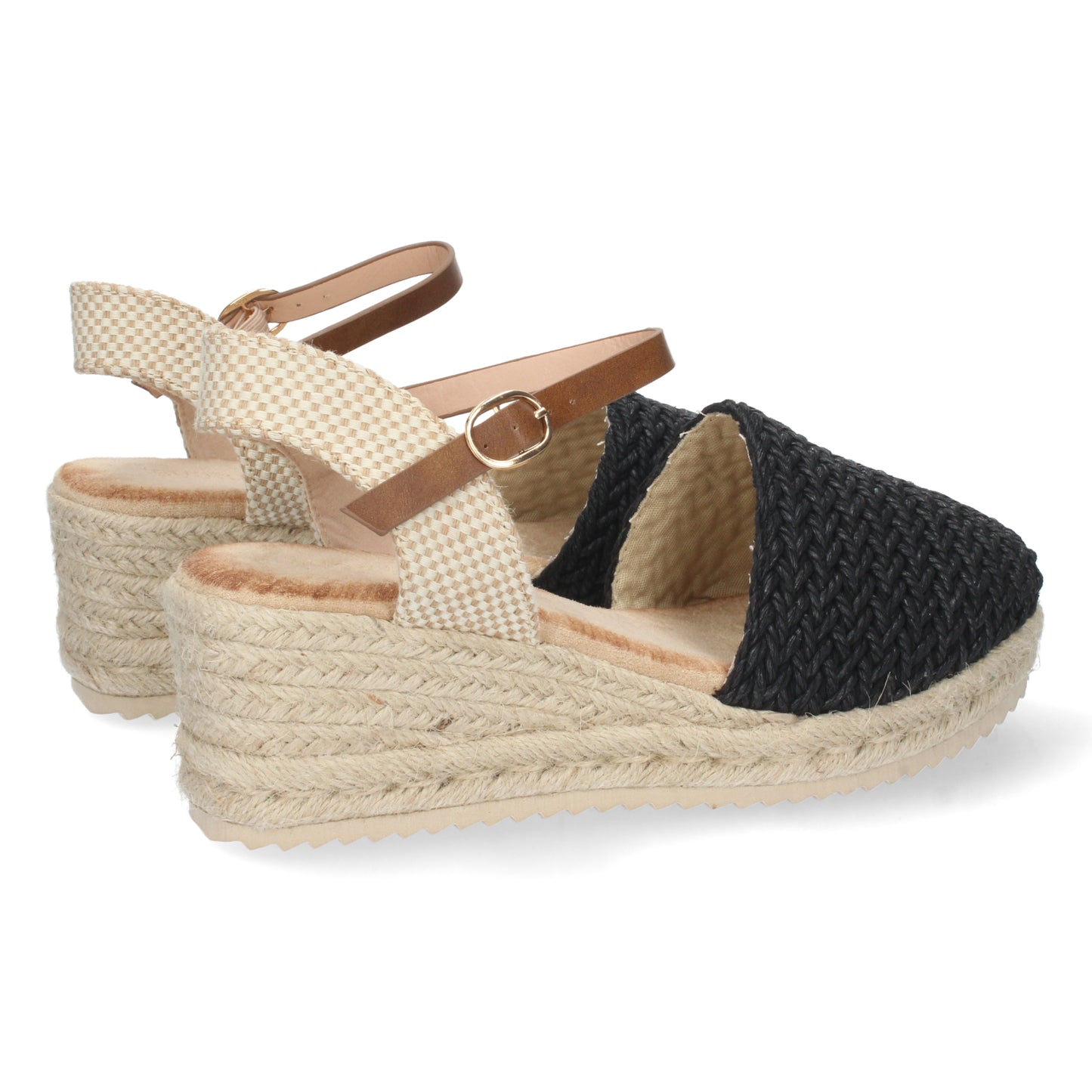 Sandalias de cuña de esparto negras para mujer, sandalias de cuña para mujeres, zapatos de temporada 2023 de Let's Secrets1CF-1578-Negro