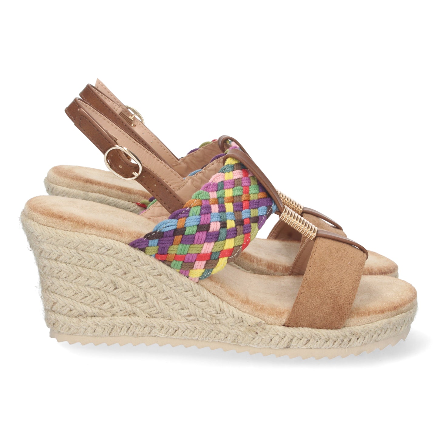 Sandalia de Cuña para Mujer Cómoda Forrada de Yute con Doble Pala y Cierre de Hebilla Primavera Verano