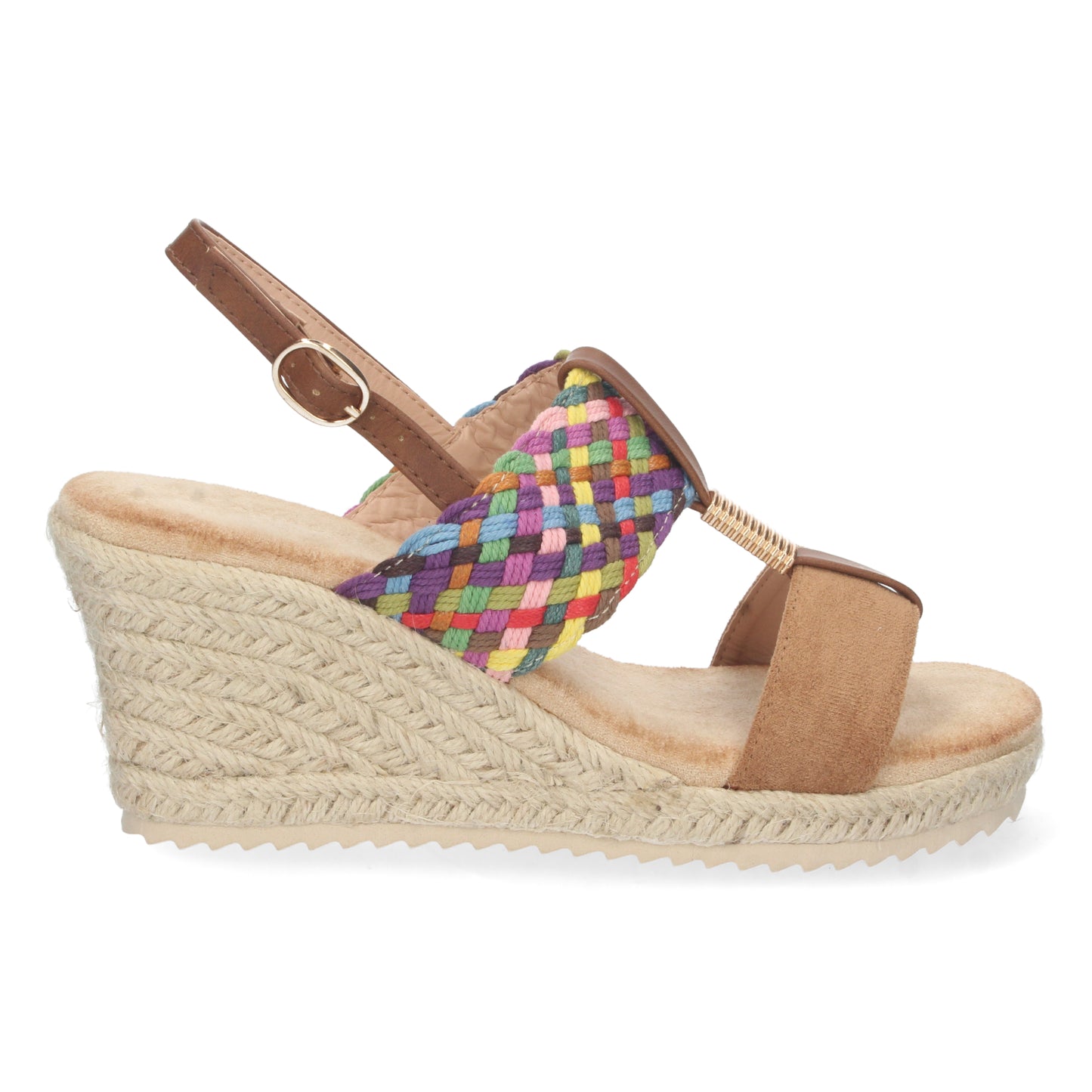 Sandalia de Cuña para Mujer Cómoda Forrada de Yute con Doble Pala y Cierre de Hebilla Primavera Verano