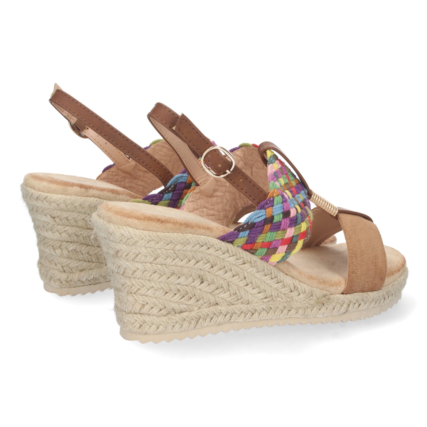 Sandalia de Cuña para Mujer Cómoda Forrada de Yute con Doble Pala y Cierre de Hebilla Primavera Verano