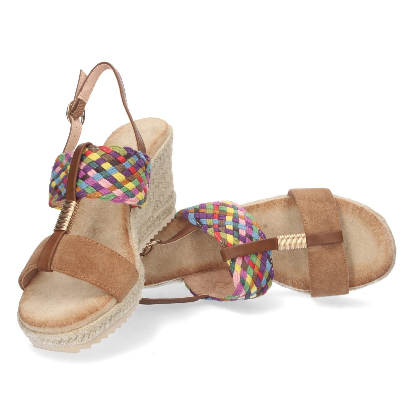 Sandalia de Cuña para Mujer Cómoda Forrada de Yute con Doble Pala y Cierre de Hebilla Primavera Verano