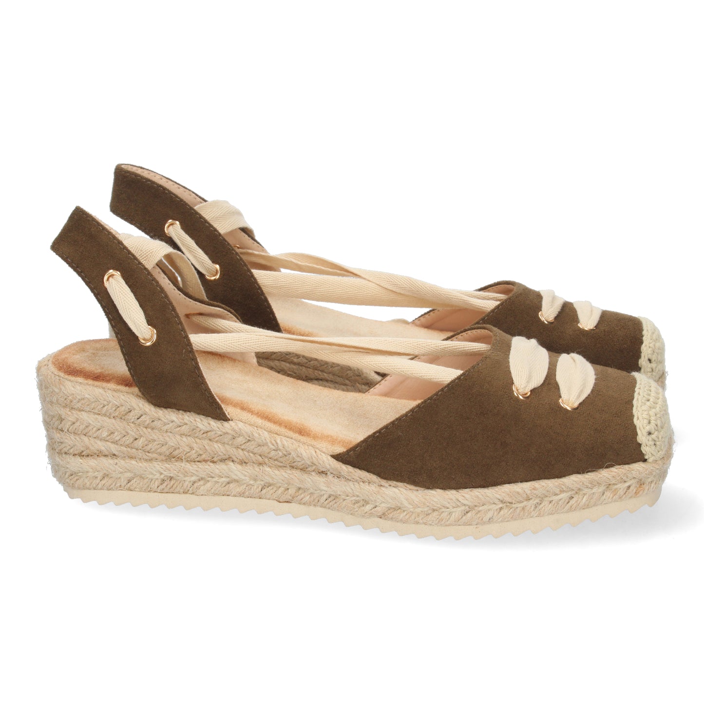 Alpargatas de mujer con un poco de cuña, alpargatas de mujer, sandalias para mujeres, sandalias casi planas para mujer, sandalias color kaki, temporada verano 2023 Let's Secrets1CF-1581-Kaki
