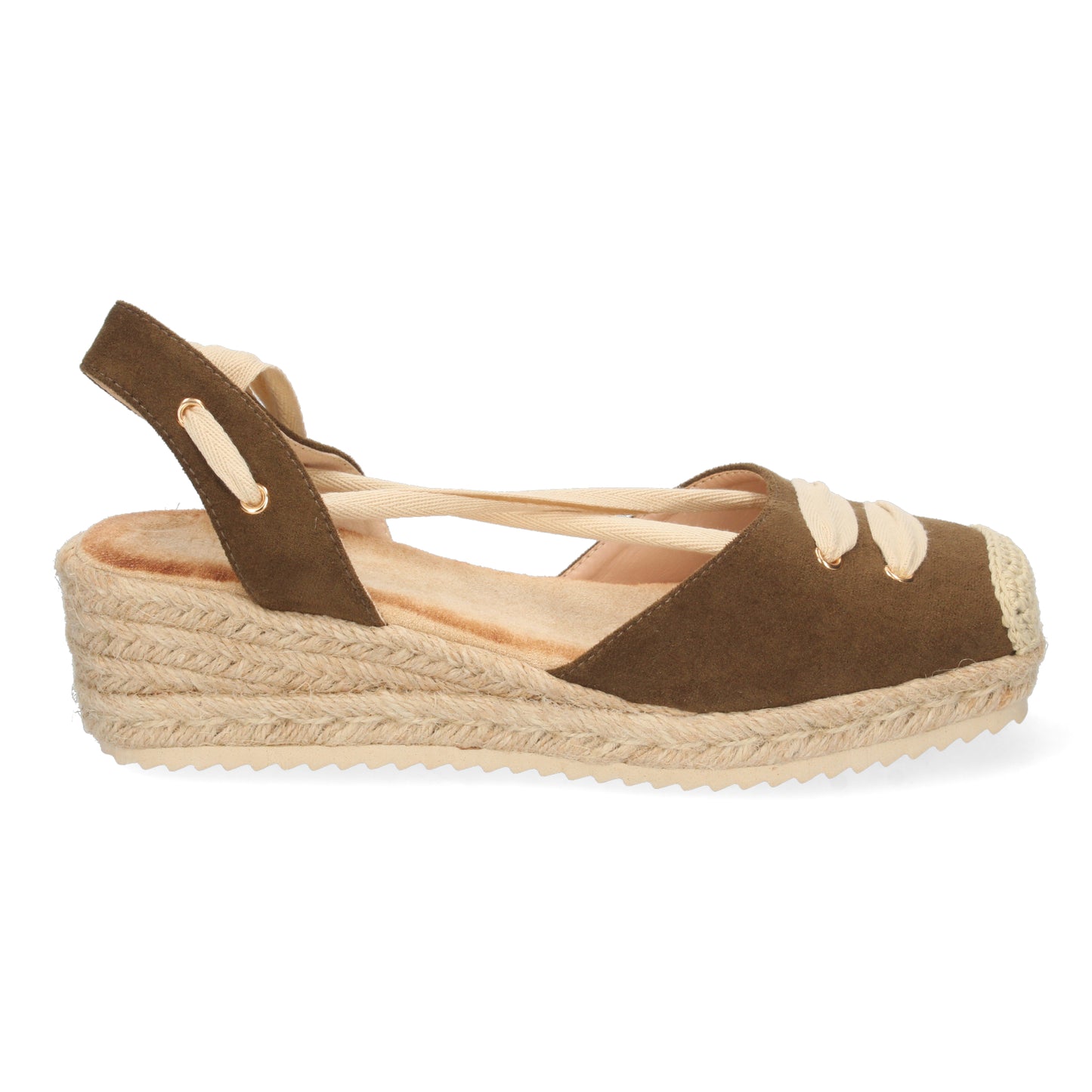 Alpargatas de mujer con un poco de cuña, alpargatas de mujer, sandalias para mujeres, sandalias casi planas para mujer, sandalias color kaki, temporada verano 2023 Let's Secrets1CF-1581-Kaki